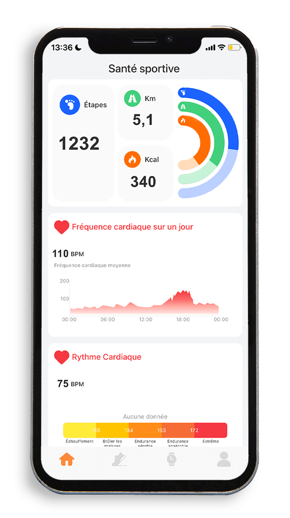 Écran compteur de calories l'Application-Montre Connectée-OptiTrack Lite