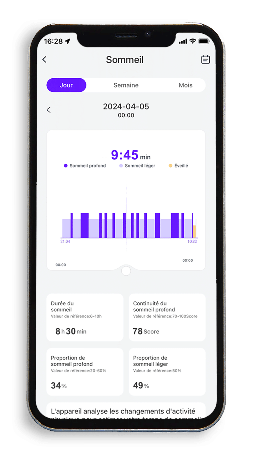 Écran Suivi Sommeil l'Application-Montre Connectée-OptiTrack Lite