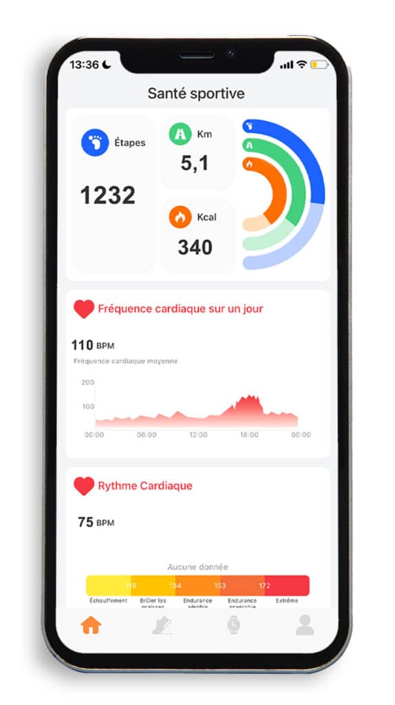 Écran compteur de calories l'Application-Montre Connectée-OptiTrack Lite