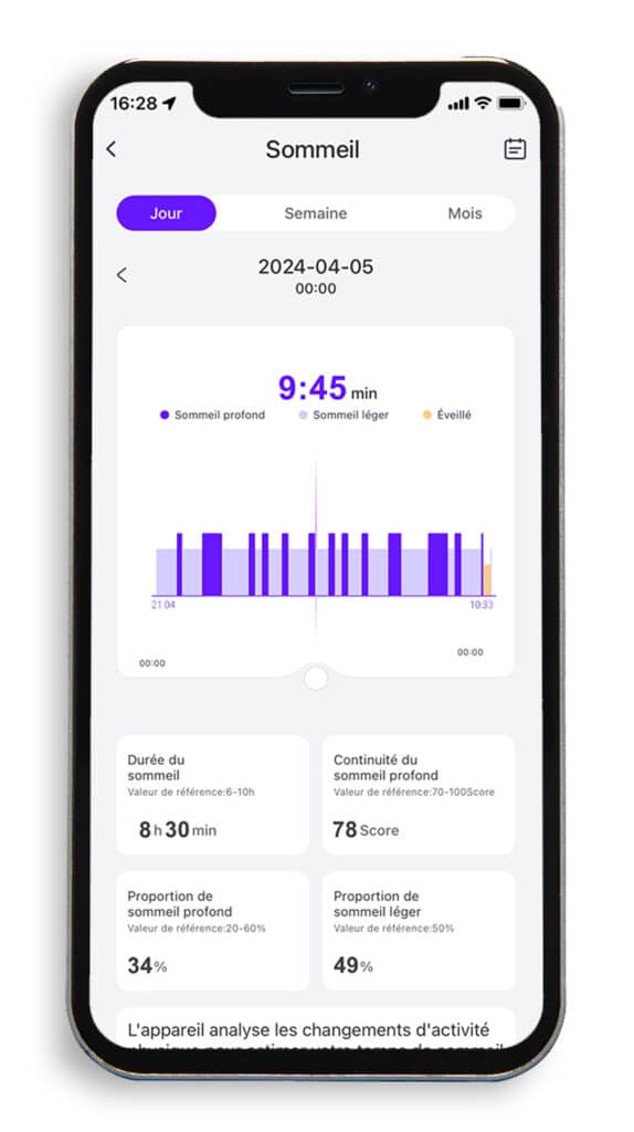 Écran Suivi Sommeil l'Application-Montre Connectée-OptiTrack Lite