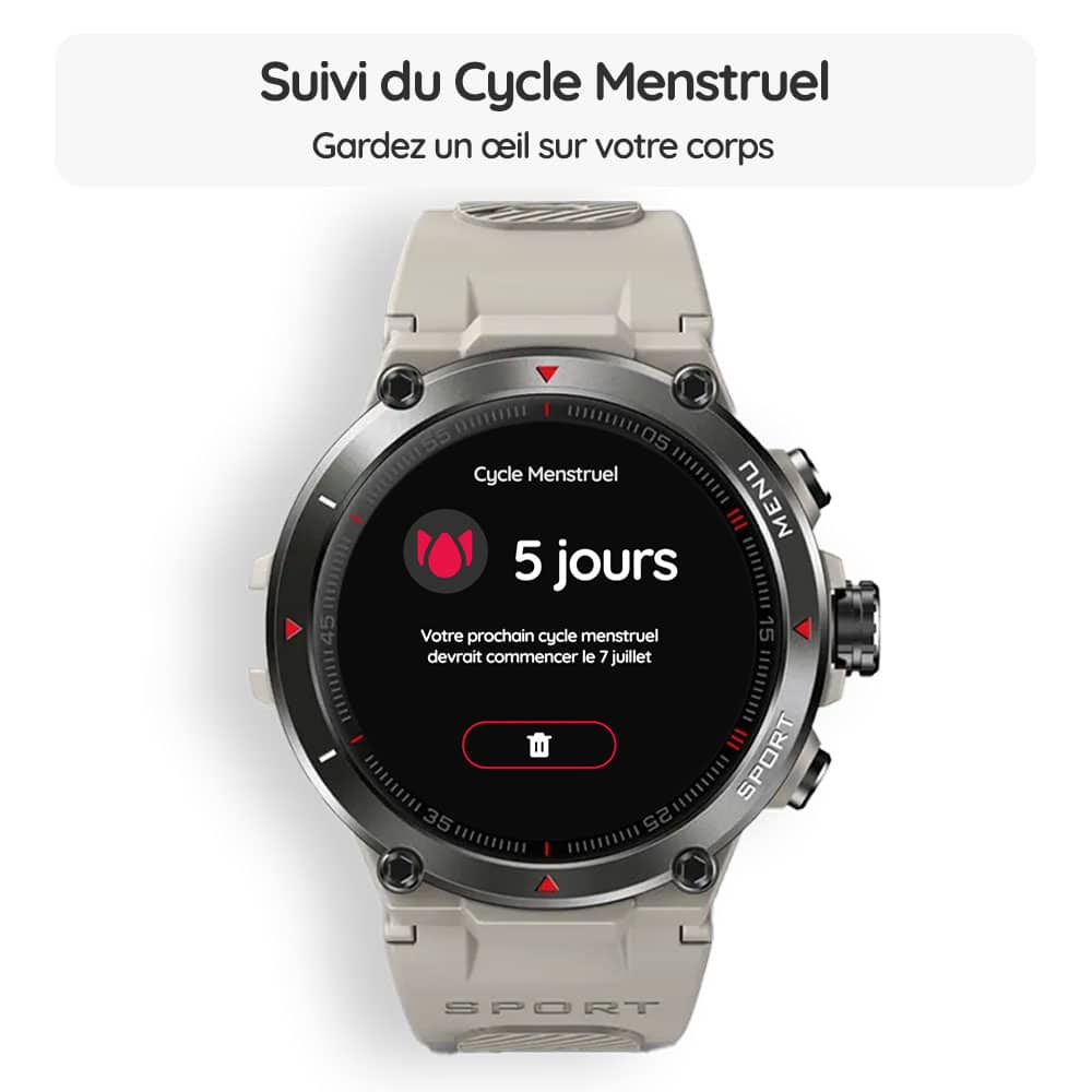 Montre connectée OptiTrack™ Sport - Suivi du Cycle Menstruel