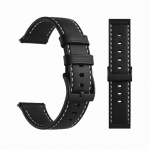 Bracelet en cuir ligne blanche pour montre connectée Noir