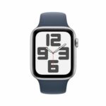 Apple Watch SE (2ᵉ génération, 2023) (44 mm GPS) Smartwatch avec boîtier en Aluminium Argent et Bracelet Sport Bleu Orage - M/L