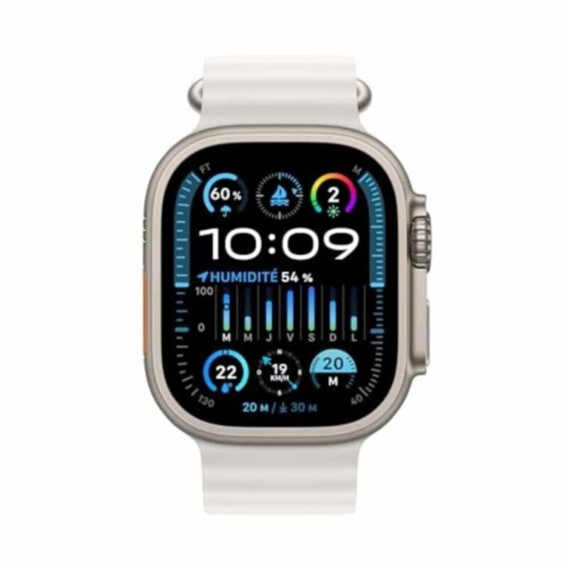 Apple Watch Ultra 2 (49 mm GPS + Cellular) Smartwatch avec boîtier en Titane Robuste et Bracelet Océan Blanc