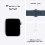 Apple Watch SE (2ᵉ génération, 2023) (44 mm GPS + Cellular) Smartwatch avec boîtier en Aluminium Argent et Bracelet Sport Bleu Orage - M/L