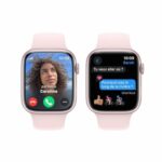 Apple Watch Series 9 (45 mm GPS + Cellular) Smartwatch avec boîtier Aluminium Rose et Bracelet Sport Rose pâle (M/L)