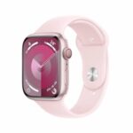 Apple Watch Series 9 (45 mm GPS + Cellular) Smartwatch avec boîtier Aluminium Rose et Bracelet Sport Rose pâle (M/L)