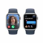 Apple Watch Series 9 (41 mm GPS + Cellular) Smartwatch avec boîtier Aluminium Argent et Bracelet Sport Bleu Orage (S/M)