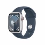 Apple Watch Series 9 (41 mm GPS + Cellular) Smartwatch avec boîtier Aluminium Argent et Bracelet Sport Bleu Orage (S/M)