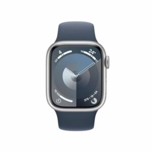 Apple Watch Series 9 (41 mm GPS + Cellular) Smartwatch avec boîtier Aluminium Argent et Bracelet Sport Bleu Orage (S/M)