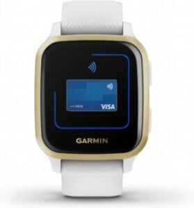 Garmin Venu SQ - Montre connectée santé bien-être, Gps intégré, multisports, cardio poignet, stockage musique, Garmin Pay - Light Gold avec bracelet blanc - Boîtier 40mm