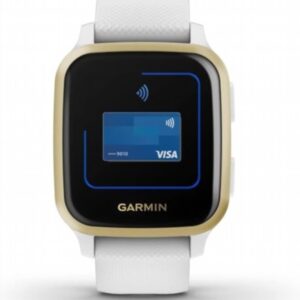 Garmin Venu SQ - Montre connectée santé bien-être, Gps intégré, multisports, cardio poignet, stockage musique, Garmin Pay - Light Gold avec bracelet blanc - Boîtier 40mm