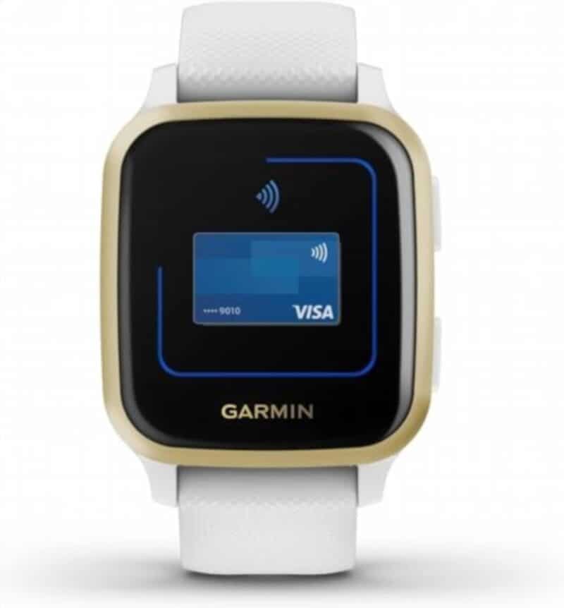 Garmin Venu SQ - Montre connectée santé bien-être, Gps intégré, multisports, cardio poignet, stockage musique, Garmin Pay - Light Gold avec bracelet blanc - Boîtier 40mm