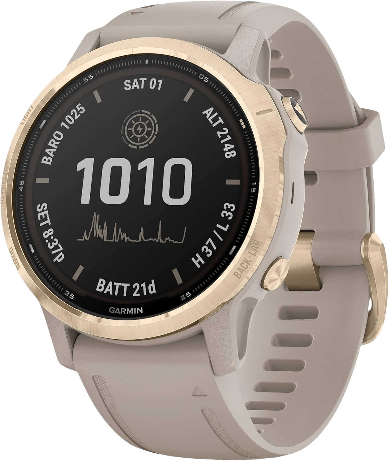 Montre Connectée : Garmin Fenix 6S Pro Solar 42mm Beige, Doré