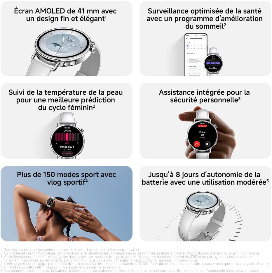 Xiaomi Watch S4 41mm Menthe, Noir, Blanc, Or